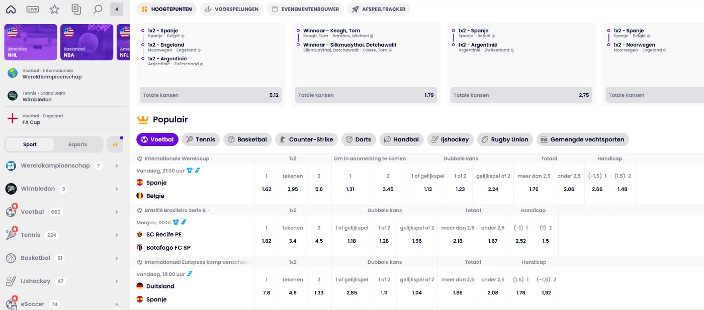 Winnerz Casino Sportweddenschappen Winnerz Casino sportweddenschappen scherm met voetbal odds en populaire markten